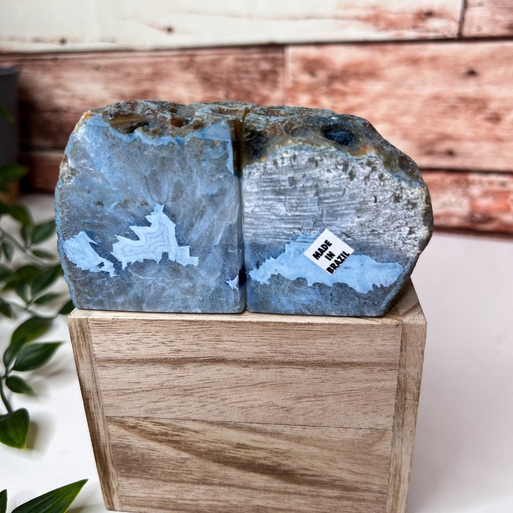 Blue Agate Crystal Bookend Pair Healing Decor - Picture 10 of 13